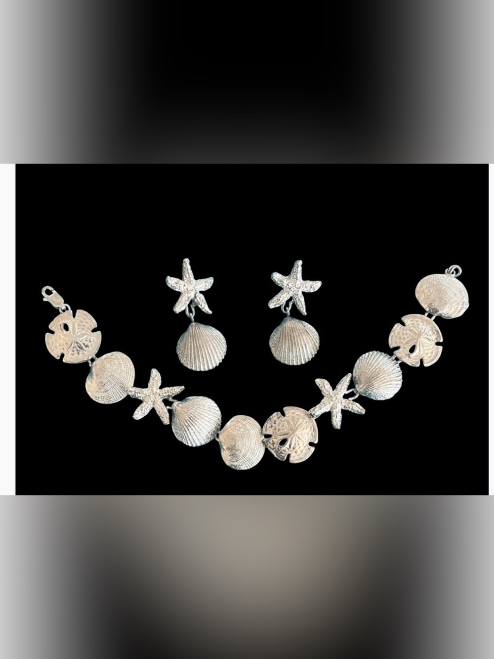 Silver Shell & Starfish Drop Earrings Set